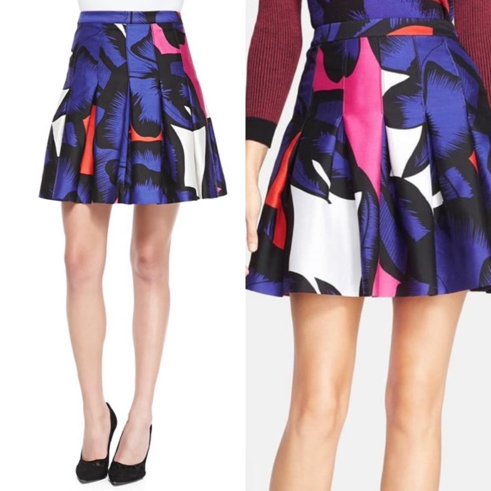DVF Gemma Floral Box Pleated Silk Skirt 4